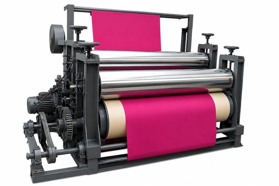 Calender machine with steel rollers for fabric finishing