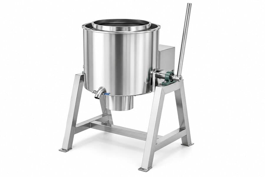 Stainless steel tilting kettle for food and oil processing